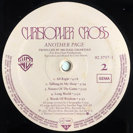Christopher Cross : Another Page (LP, Album, DMM)