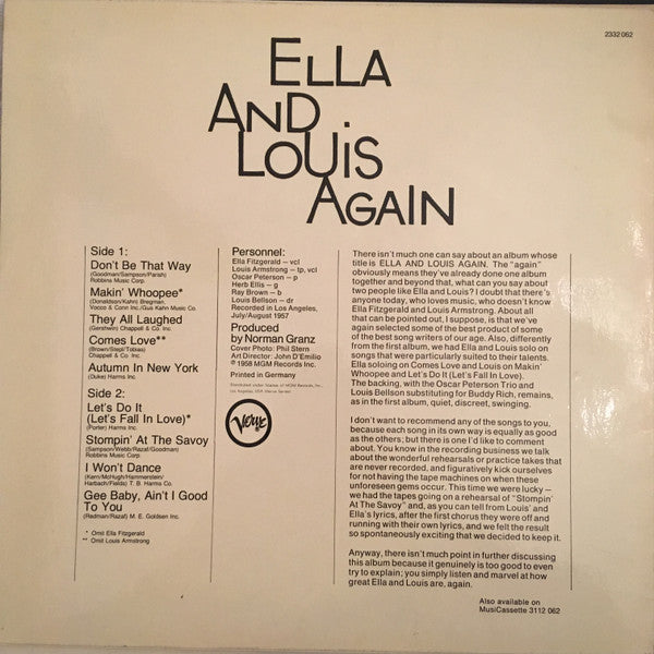 Ella Fitzgerald & Louis Armstrong : Ella And Louis Again Vol. 1 (LP, Album, Mono, RE)
