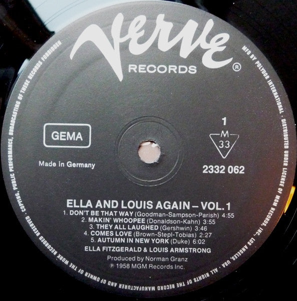 Ella Fitzgerald & Louis Armstrong : Ella And Louis Again Vol. 1 (LP, Album, Mono, RE)