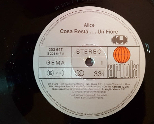 Alice (4) : Cosa Resta....Un Fiore (LP, Album)