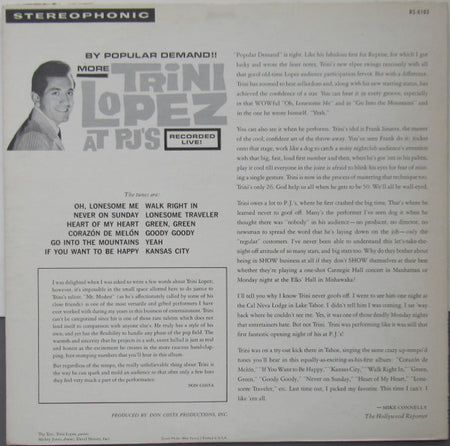 Trini Lopez : By Popular Demand More Trini Lopez At P.J.'s (LP, Album)