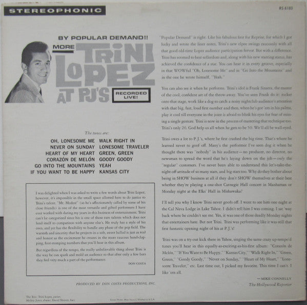 Trini Lopez : By Popular Demand More Trini Lopez At P.J.'s (LP, Album)