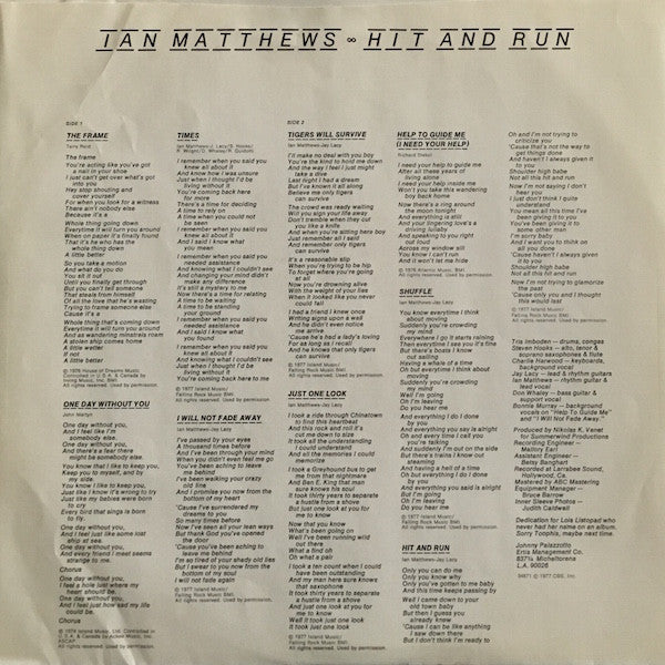 Iain Matthews : Hit And Run (LP, Album, San)