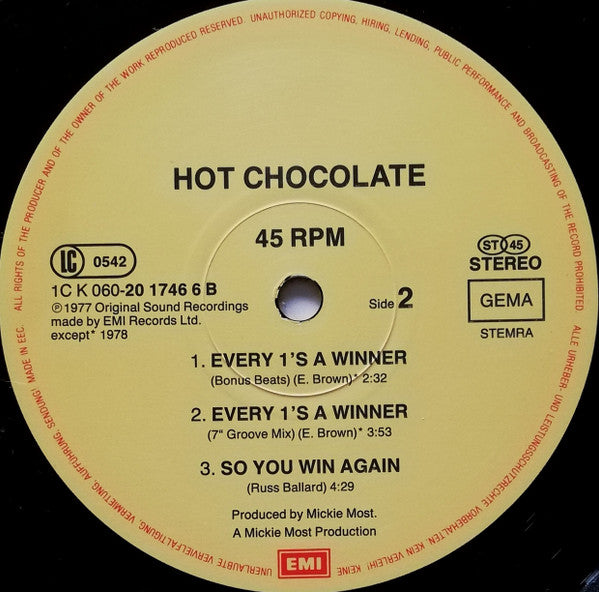 Hot Chocolate : Every 1's A Winner (Sexy Remix) (12", Single)