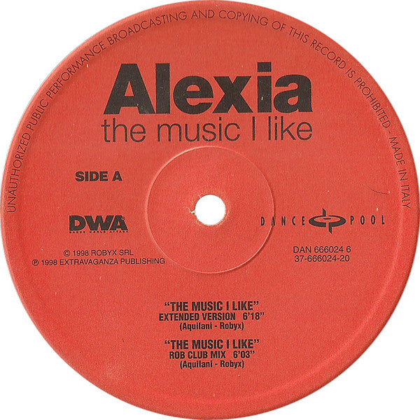 Alexia : The Music I Like (12")