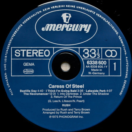 Rush : Caress Of Steel (LP, Album, RE, Inj)