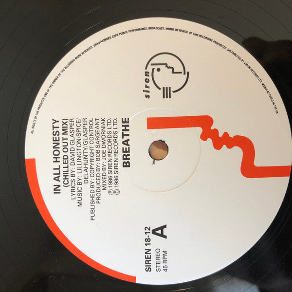 Breathe (3) : In All Honesty (Chilled Out Mix) (12", Single)