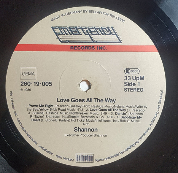 Shannon : Love Goes All The Way (LP, Album)