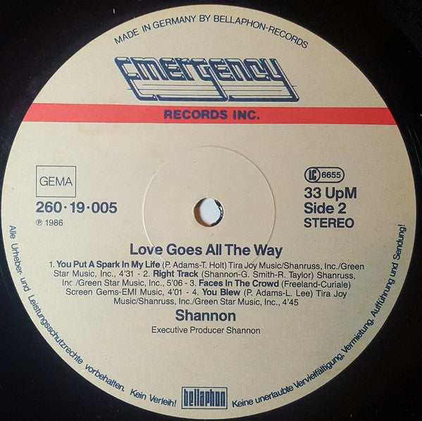 Shannon : Love Goes All The Way (LP, Album)