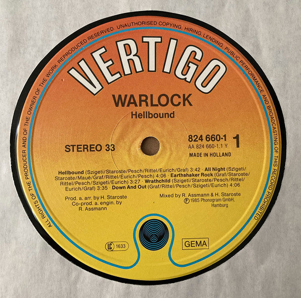 Warlock (2) : Hellbound (LP, Album, Sun)