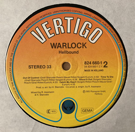 Warlock (2) : Hellbound (LP, Album, Sun)
