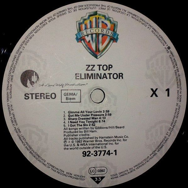 ZZ Top : Eliminator (LP, Album, R/S)