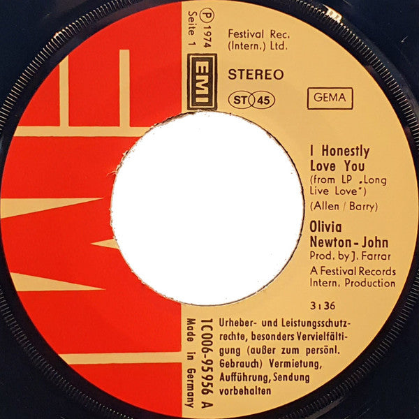 Olivia Newton John* : I Honestly Love You (7", Single)