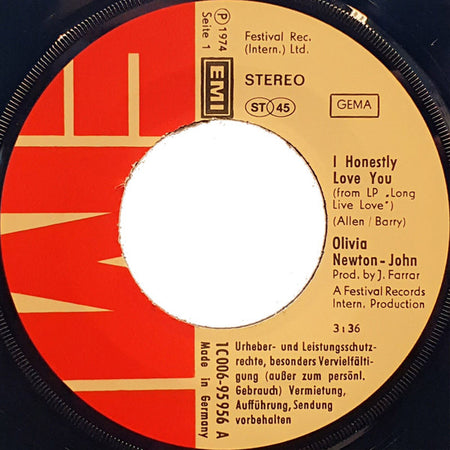 Olivia Newton John* : I Honestly Love You (7", Single)