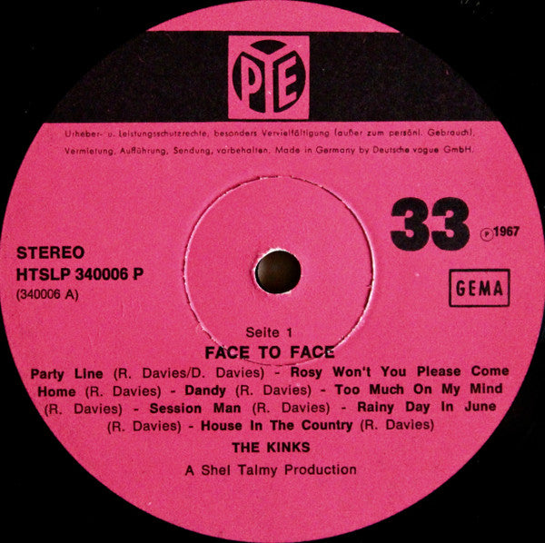 The Kinks : Face To Face (LP, Album, RP)