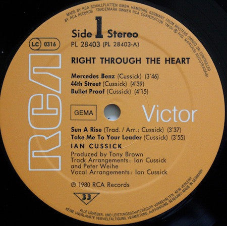 Ian Cussick : Right Through The Heart (LP, Album)