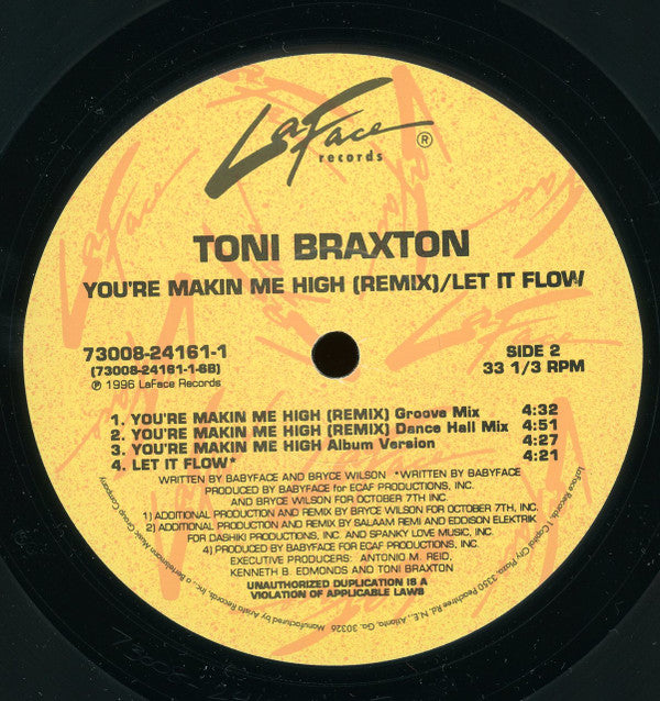 Toni Braxton : You're Makin Me High (Remix) / Let It Flow (12")