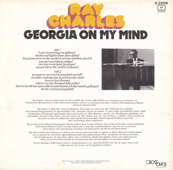 Ray Charles : Georgia On My Mind And Other Great Songs (LP, Comp)