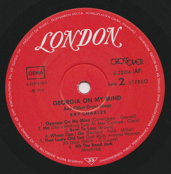 Ray Charles : Georgia On My Mind And Other Great Songs (LP, Comp)