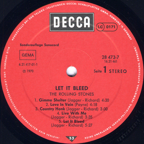 The Rolling Stones : Let It Bleed (LP, Album, Club, RE)