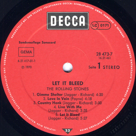The Rolling Stones : Let It Bleed (LP, Album, Club, RE)