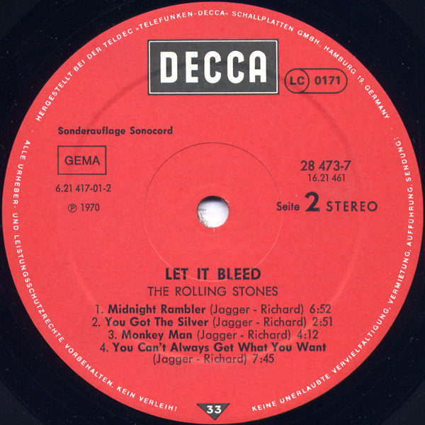 The Rolling Stones : Let It Bleed (LP, Album, Club, RE)
