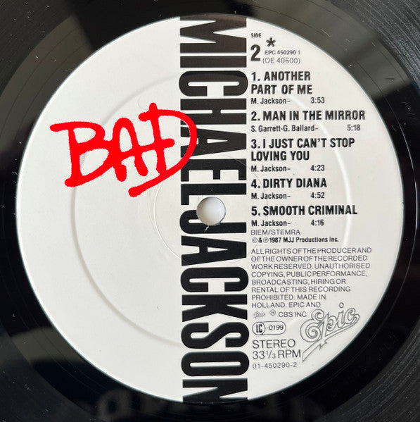 Michael Jackson : Bad (LP, Album, Gat)