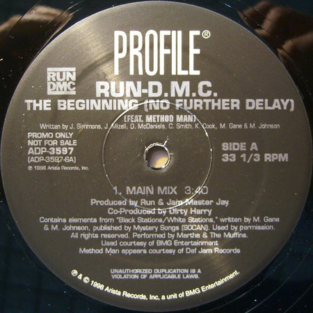 Run-D.M.C.* Feat. Method Man : The Beginning (No Further Delay) (12", Promo)