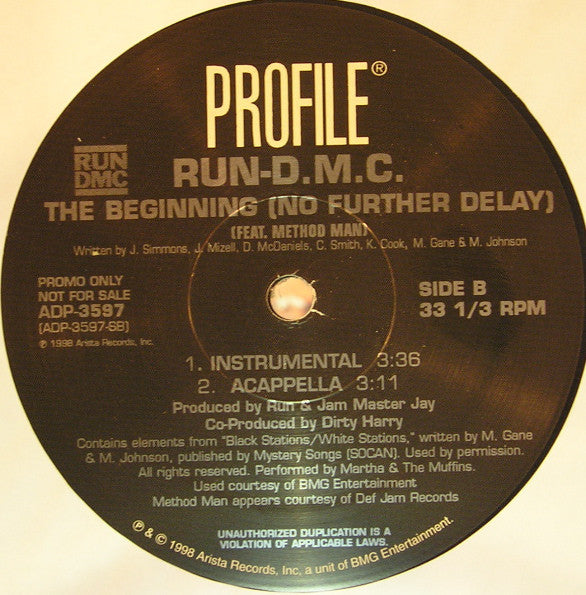 Run-D.M.C.* Feat. Method Man : The Beginning (No Further Delay) (12", Promo)