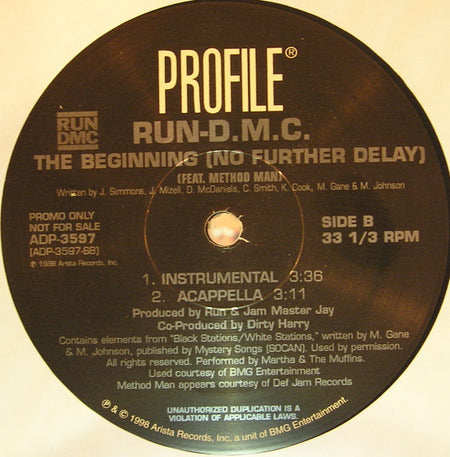 Run-D.M.C.* Feat. Method Man : The Beginning (No Further Delay) (12", Promo)