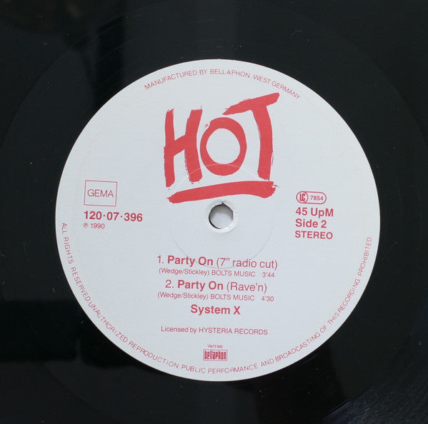 System X (4) : Party On (12", EP, HOT)