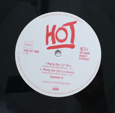 System X (4) : Party On (12", EP, HOT)