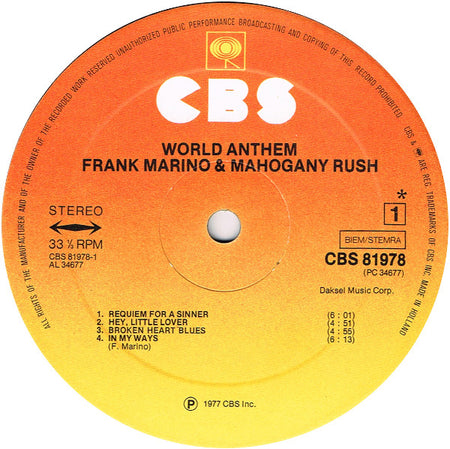 Frank Marino & Mahogany Rush : World Anthem (LP, Album)