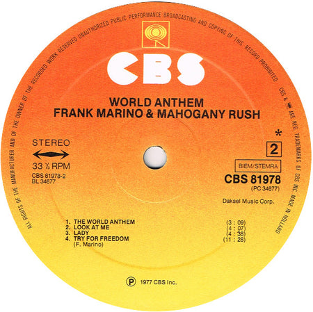 Frank Marino & Mahogany Rush : World Anthem (LP, Album)