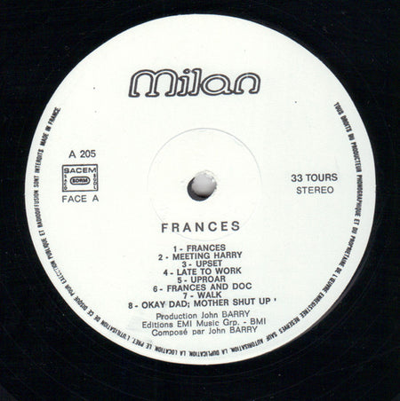 John Barry : Frances (Original Motion Picture Soundtrack) (LP, Album)