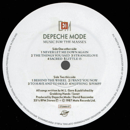 Depeche Mode : Music For The Masses (LP, Album, RP, MPO)