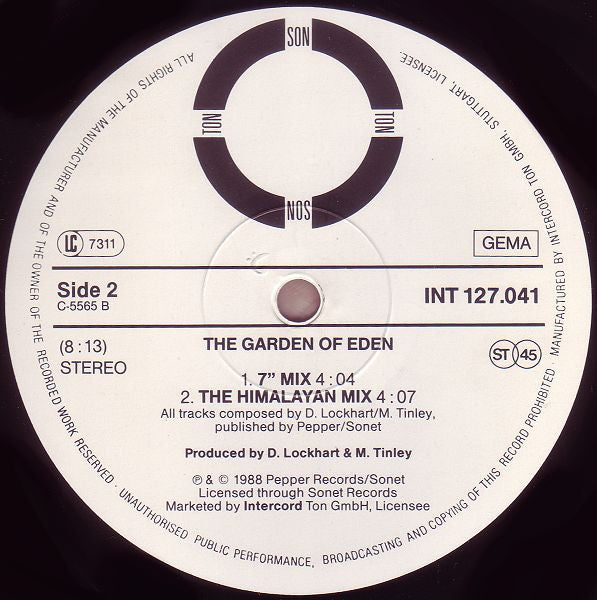 The Garden Of Eden : The Garden Of Eden (The Serpent In The Garden) // The Garden Of Eden (7" Mix) / (The Himalayan Mix) (12")