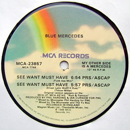 Blue Mercedes : See Want Must Have (12", Single, Glo)