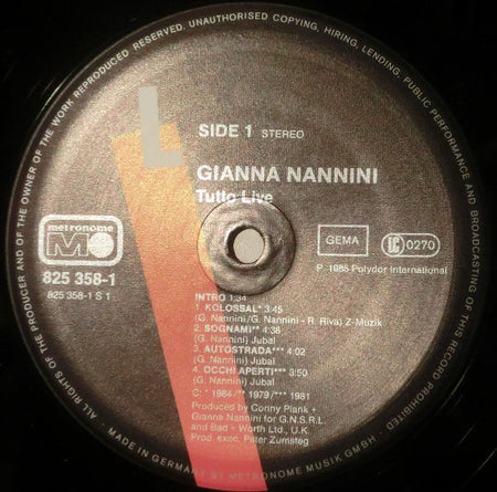 Gianna Nannini & The Primadonnas : Tutto Live (2xLP, Album)