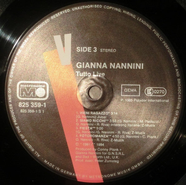 Gianna Nannini & The Primadonnas : Tutto Live (2xLP, Album)