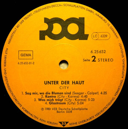 City (3) : Unter Der Haut (LP, Album)