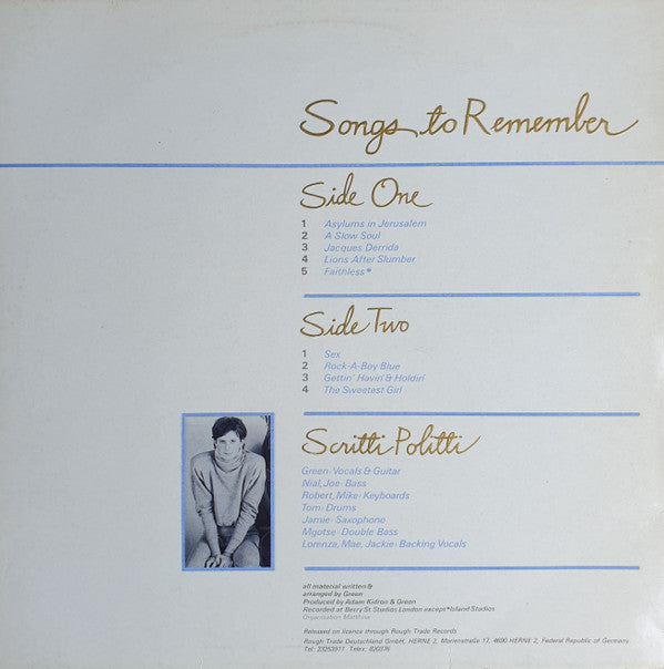 Scritti Politti : Songs To Remember (LP, Album, Emb)