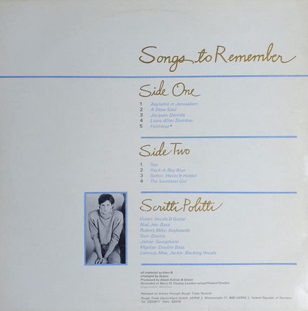 Scritti Politti : Songs To Remember (LP, Album, Emb)