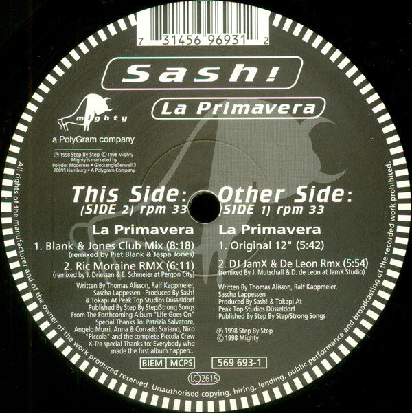 Sash! : La Primavera (12", Maxi)