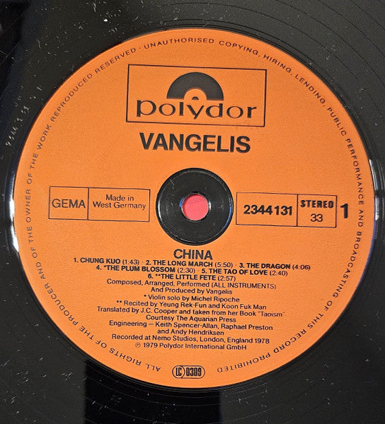 Vangelis : China = 中國 (LP, Album, RE)