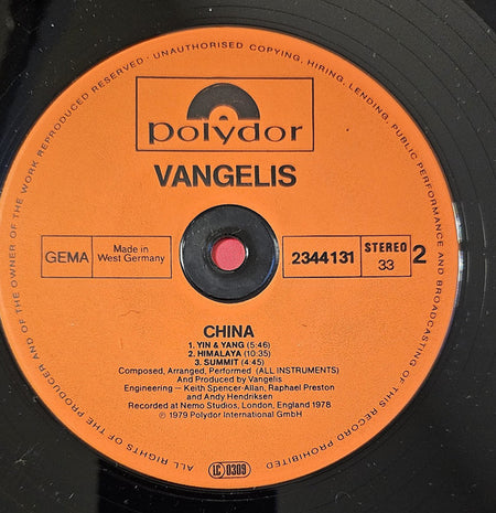 Vangelis : China = 中國 (LP, Album, RE)