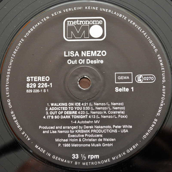 Lisa Nemzo : Out Of Desire (LP, Album)