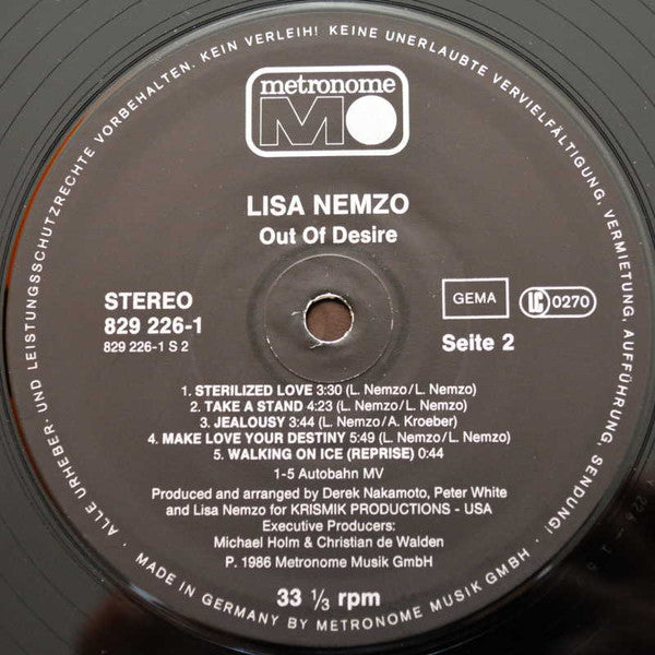 Lisa Nemzo : Out Of Desire (LP, Album)