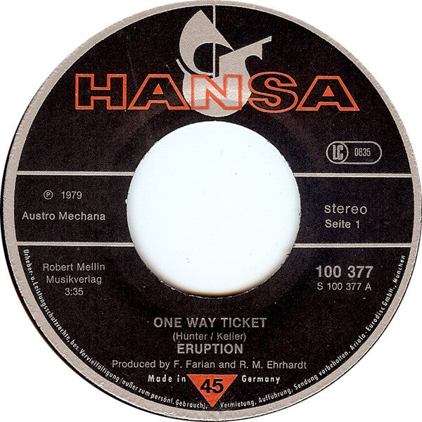 Eruption (4) : One Way Ticket (7", Single)