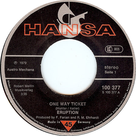 Eruption (4) : One Way Ticket (7", Single)